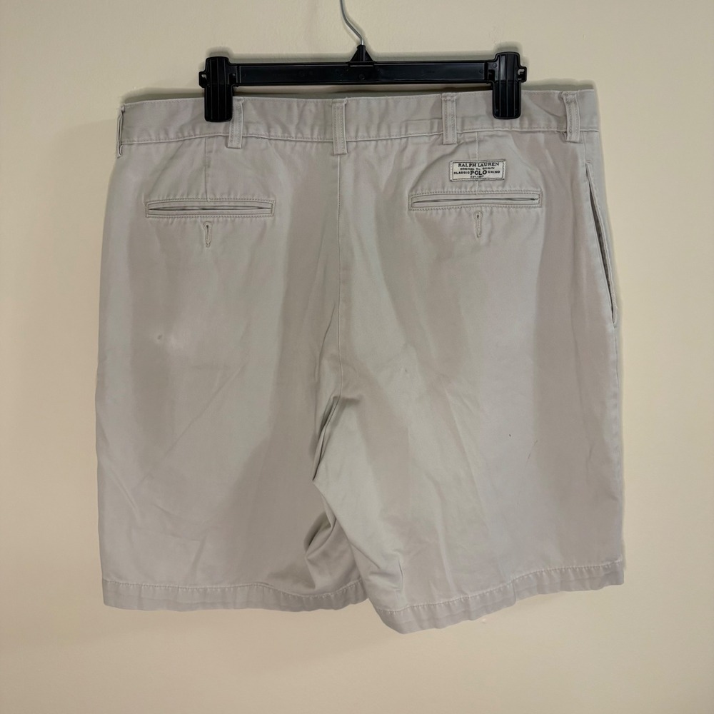 Vintage Polo Ralph Lauren Shorts Mens 36 Beige Tyler Short Classic Chino Pleated